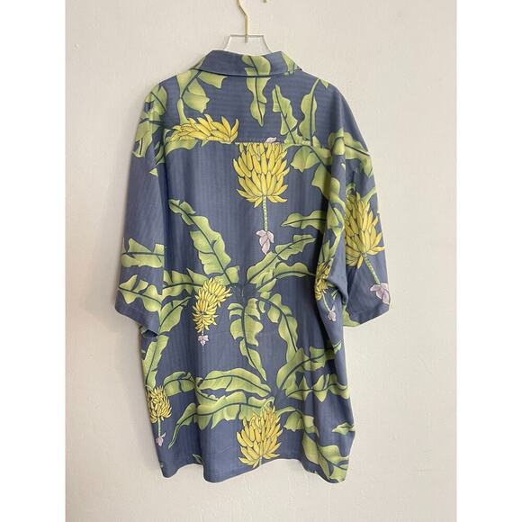 Tommy Bahama XL Silk Button Down Shirt Hawaiian Blue Green Yellow Resort Floral - Picture 7 of 11